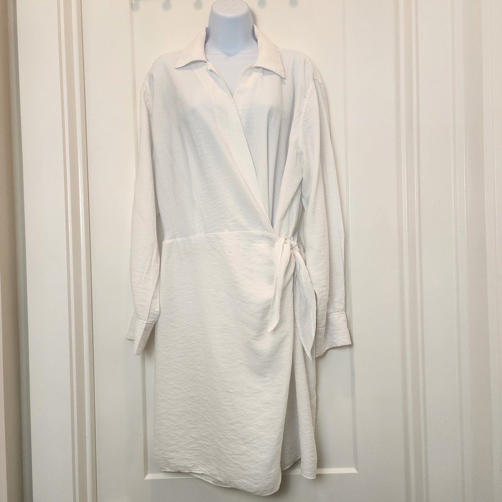 Vince White Wrap Shirt Dress XL Long Sleeve Quiet Luxury Minimalist‎ Resortwear - Picture 2 of 16